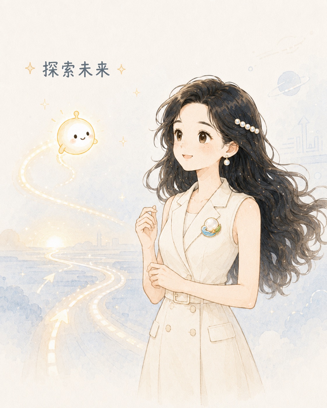 西西与小光沿发光的路径探索未来