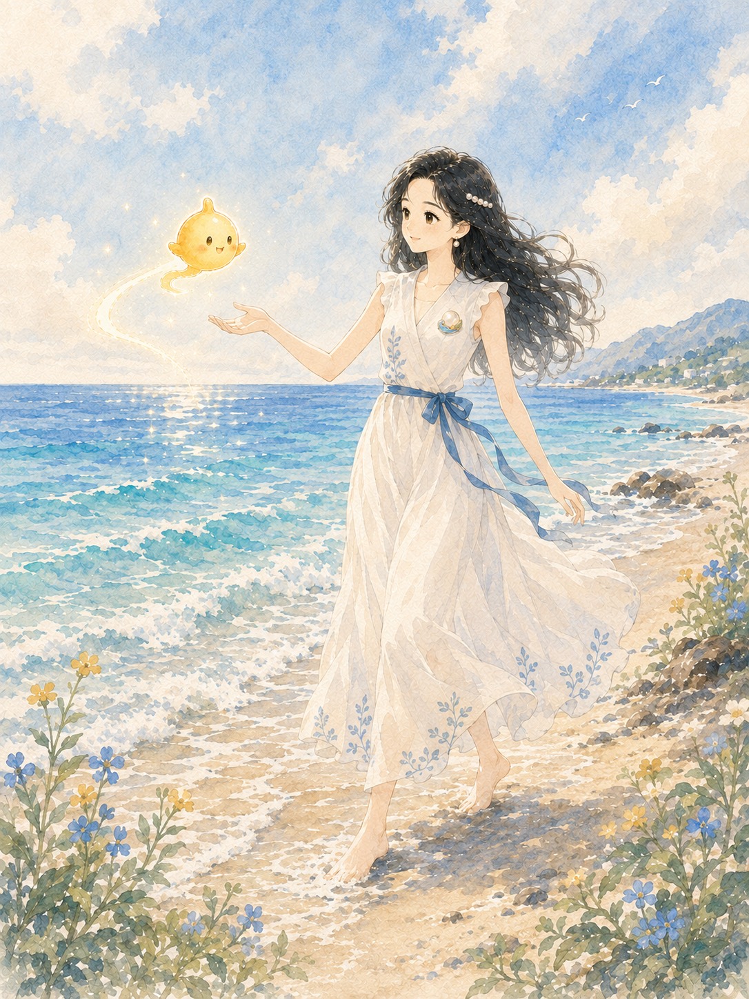 西西与小光在海边观察自然,感受海风、阳光与生命力